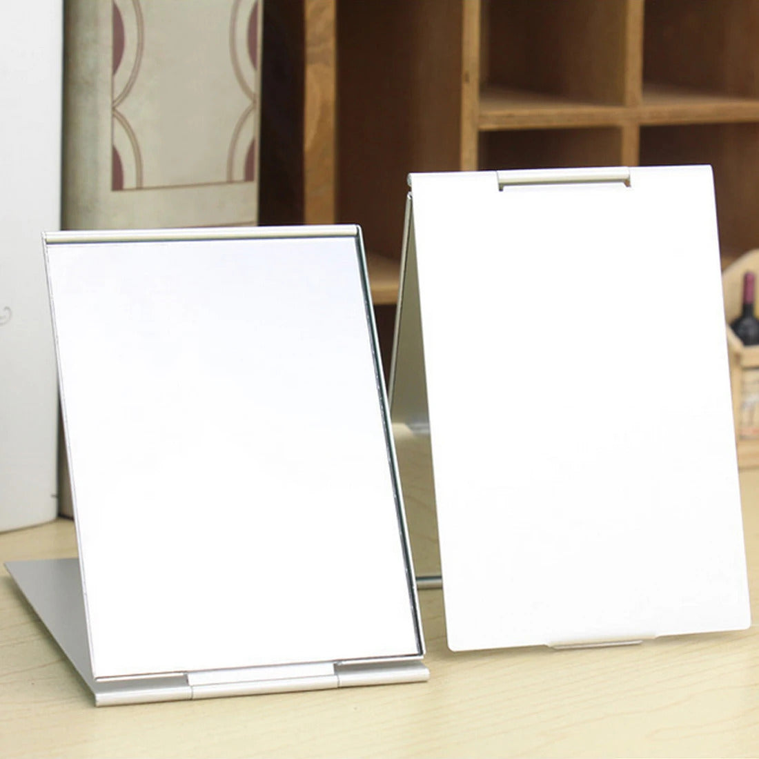 L110 Rectangle Aluminium Alloy Cover Silver Ultra-thin Foldable Makeup Mirror 1 PC Unbreakable Pocket Cosmetic Mirror