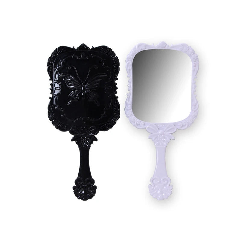 CX371 Plastic mirror retro butterfly carving dressing mirror small gift handle makeup mirror 12.5*5.5cm