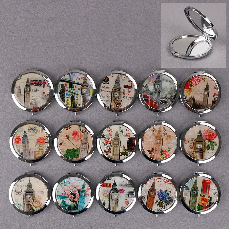 CX51  Portable Double Sides Folding Mirrors Foldable Woman Cosmetic Mini Beauty Magnifying Mirror Pocket Metal Makeup Compact