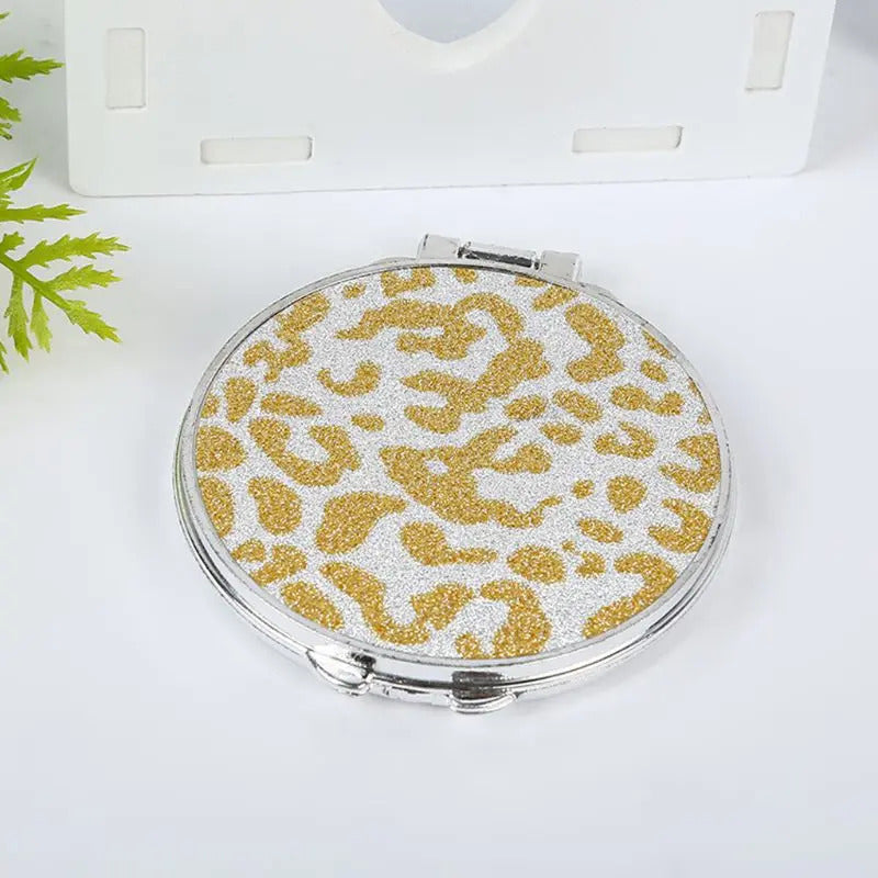 CX339  Round Glitter Mini Pocket Mirror Makeup Compact Foldable Double Dual Side Random