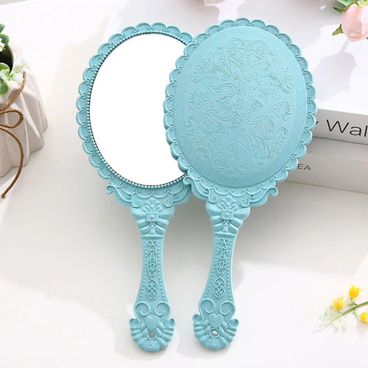 TSHOU814 Vintage Carved Handheld Vanity Mirror Makeup Mirror Hand Mirror Handle SPA Salon Makeup Vanity Cosmetic Compact Mirror