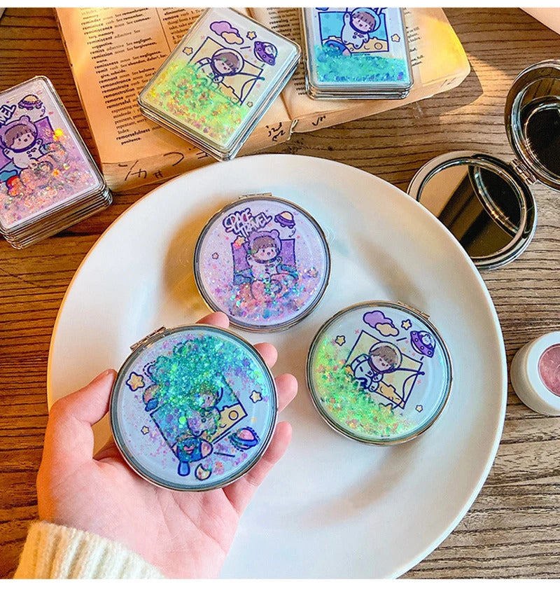 L76 Mini Makeup Compact Pocket Cartoon Mirror Portable Two-side Folding Make Up Mirror Women Cosmetic Mirrors for Gift Cute Mirr