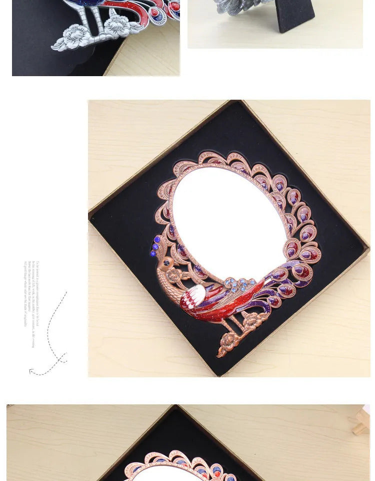 CASHOU21 Standing Mirror for Bedroom Folding Desktop Makeup Mirror Retro Euporen 3D Peacock Pattern Princess Mirror with Storage