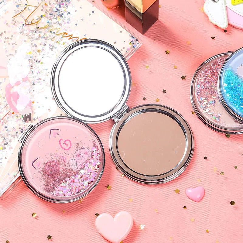 Y16 Quicksand Makeup Mirror Cute Pocket Mirror Makeup Vanity Portable Foldable Vanity Mirror Hand Mirror Compact Mirrors