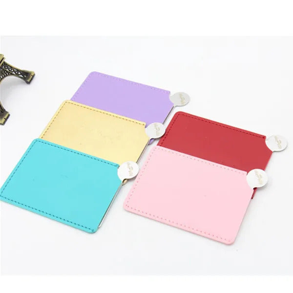 TSHOU960  Portable Mini Shatter Proof Card Style Pocket Folding Cosmetic Mirror PU Leather Cover Stainless Steel Makeup Mirror Card