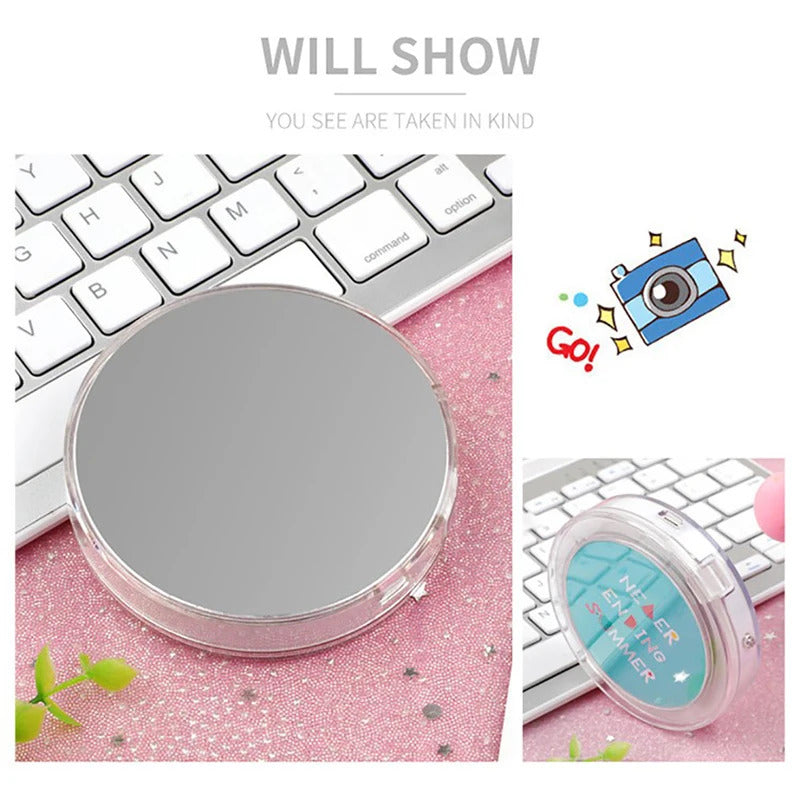 TSHOU659 LED Mini Makeup Mirror Hand Held Fold Small Portable Micro USB Cosmetic Mirror