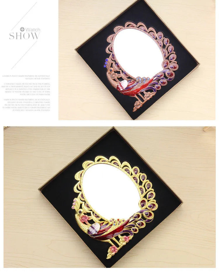 CASHOU21 Standing Mirror for Bedroom Folding Desktop Makeup Mirror Retro Euporen 3D Peacock Pattern Princess Mirror with Storage