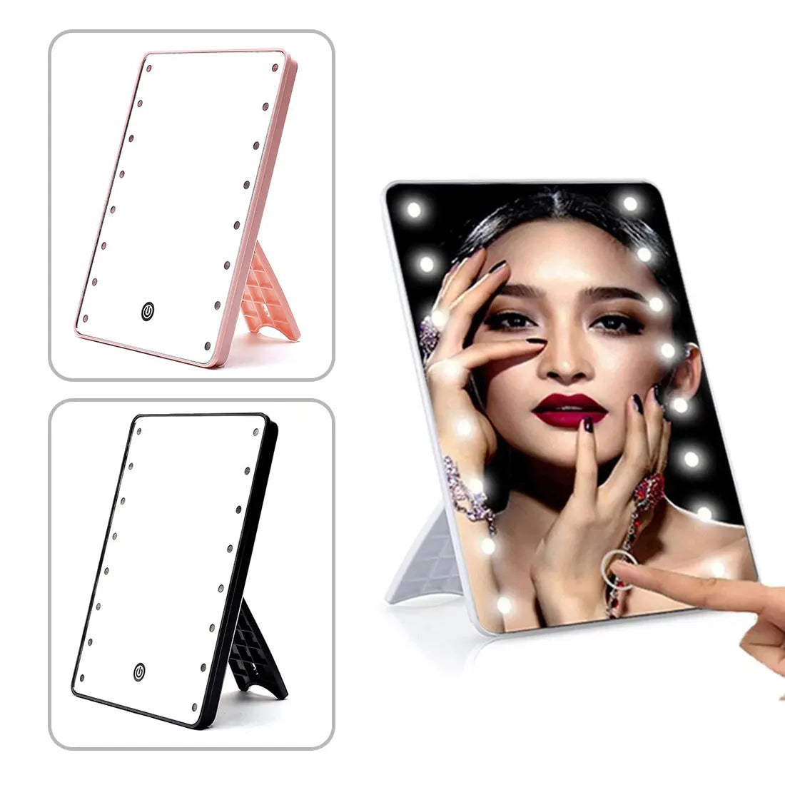 FEN155  Makeup Mirror with 8/16 LEDs Cosmetic Touch Screen Switch Vanity Backlit Makeup Mirror Table with Led Tabletop Bathroom