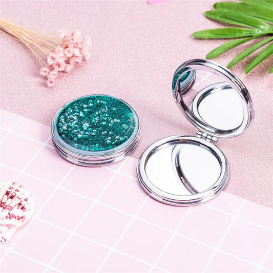 CSHOU406 Shiny Quicksand Makeup Mirror Cute Pocket Mirror Makeup Vanity Portable Foldable Vanity Mirror Hand Mirror Compact Mirrors