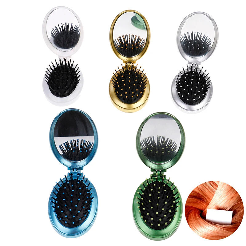 CX182 Massage Folding Mirror with Comb Portable Pocket Small Travel Girl Styling Tools Mini Pocket Mirror Hair Brush with