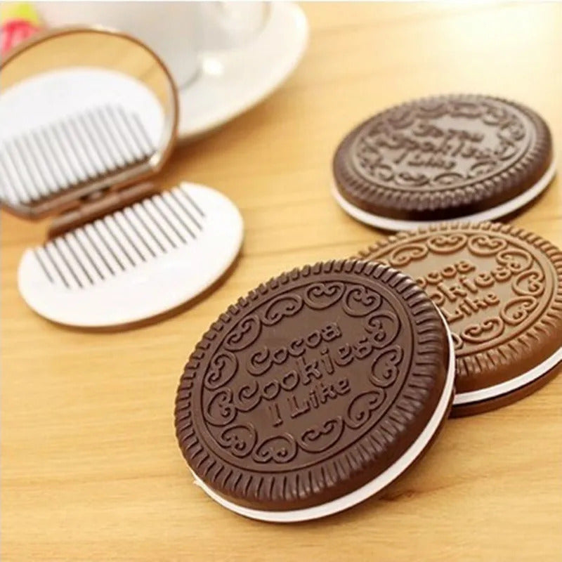 CASHOU169 New arrivals Women Makeup Tool Pocket Mirror Make up Mirror Mini Dark Brown Cute Chocolate Cookie Shaped With Comb