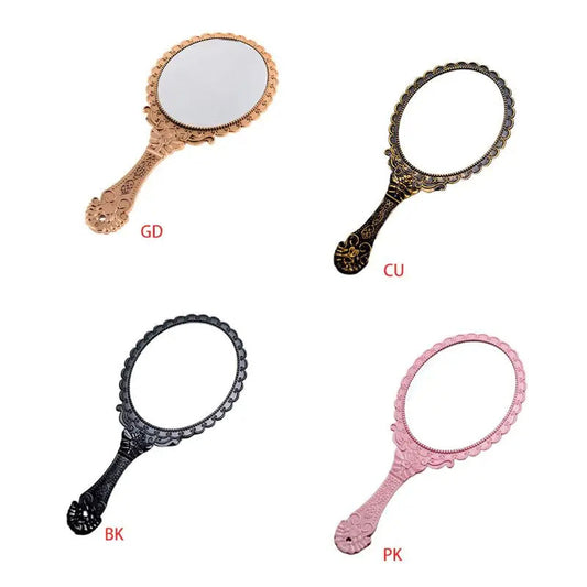 TSHOU612 Womens Princess Vintage Handheld Mirror Metallic Plastic Shell Classical Oral Vanity Makeup Cosmetic Tool with Handle