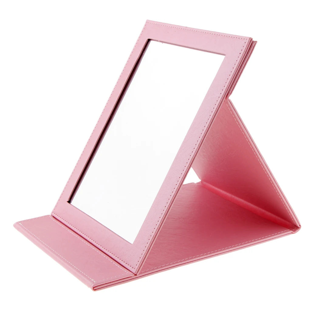 Cx15 Leather Makeup Folding Mirror Portable Compact Stand Pocket Cosmetic Mirror
