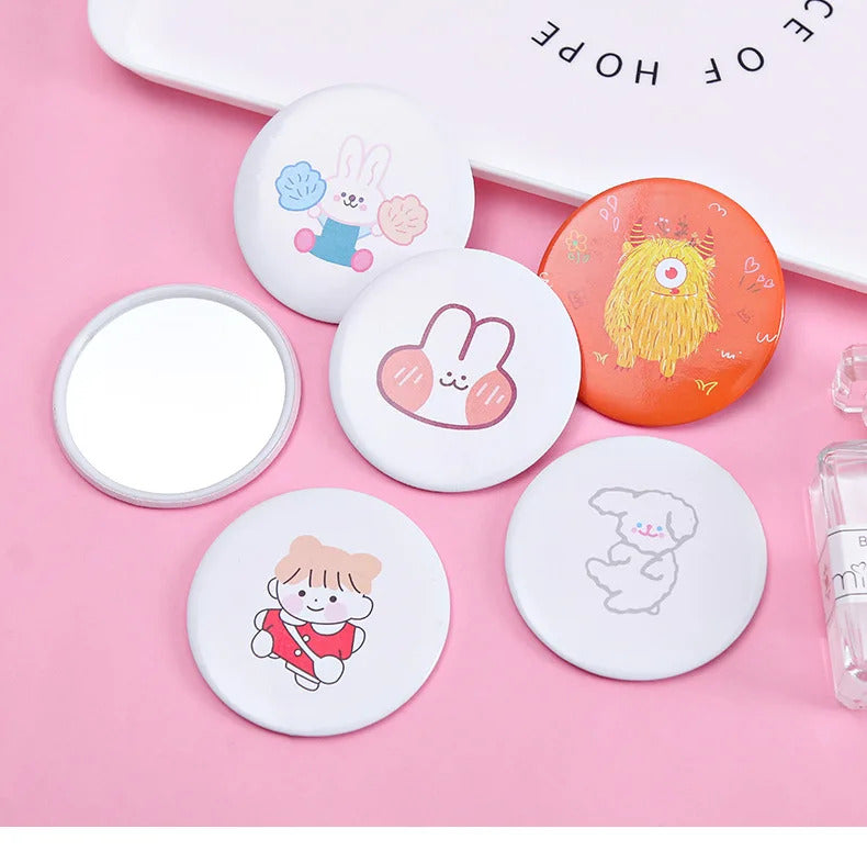 SET41  akeup Mirror Portable Hand Mini Make Up Mirror Travel Round Pocket Cosmetic Mirror Portable Beauty Makeup Tools Acces
