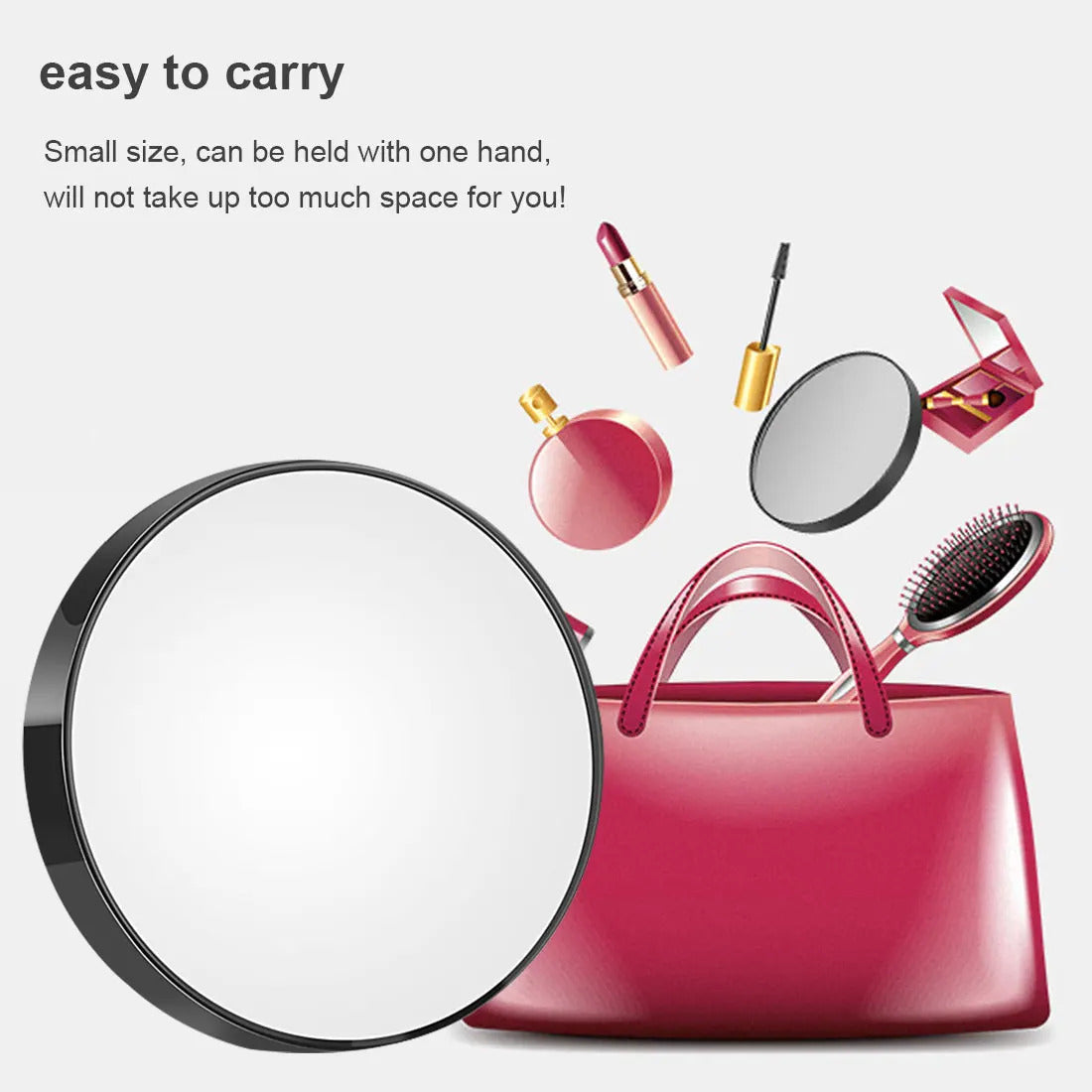 TSHOU1158 Portable Vanity Mini Pocket Round Makeup Magnifying Mirror With Two Suction Cups Compact Cosmetic Mirror Tool 5X 10X