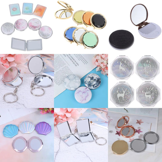 TSHOU921 Double-Sided Folding Cosmetic Mirror Mini Makeup Mirror Compact Pocket Mirror Female Gifts With Flowing Sparkling Sand