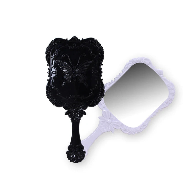CX184 Plastic mirror retro butterfly carving dressing mirror small gift handle makeup mirror 12.5*5.5cm