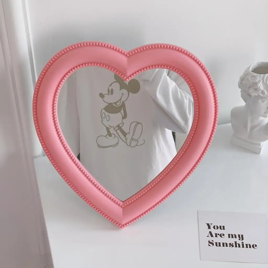 L115  Heart-shaped Mirror Makeup Mirror Desktop Vanity Mirror Wall Mounted Dual-Use Makeup Mirror Wall Decoration 27*28cm