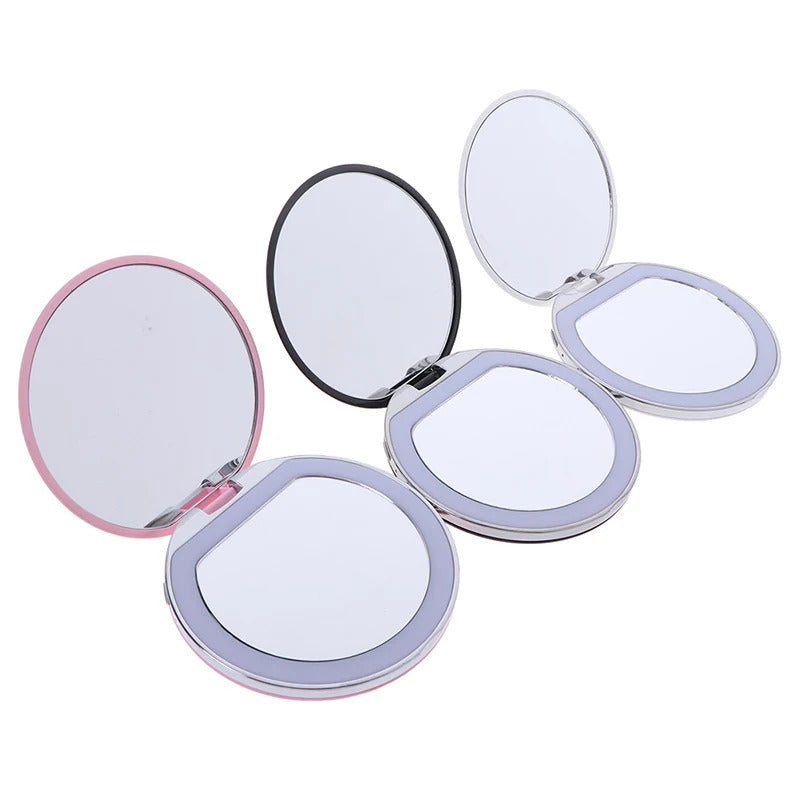 L131 Travel Portable Lighting Magnifying Mirror New Foldable LED Light Mini Makeup Mirror Compact Cosmetic Mirror