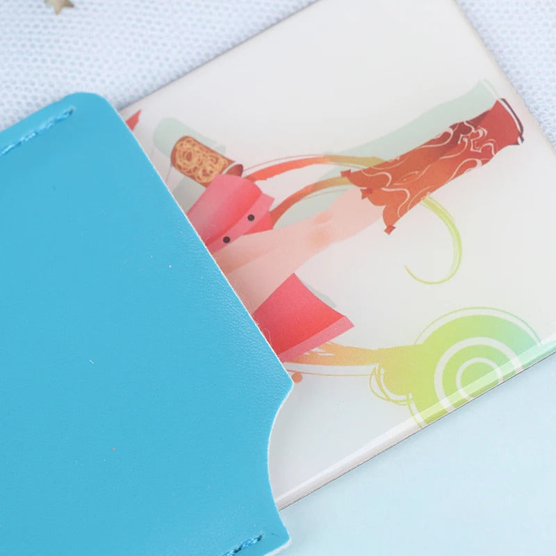 CX545 High Quality Portable Shatter Proof Card Style Pocket Cosmetic Mirror PU Leather Cover Stainless Steel Unbreakable Makeup