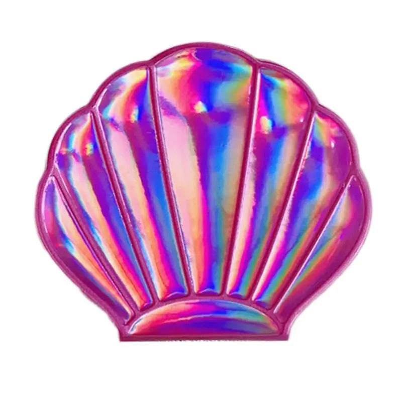 tshou620 Creative Shell Shaped Holographic Rainbow Colored Magnifying Compact Cosmetic Double Sided Folding Pocket Mirror