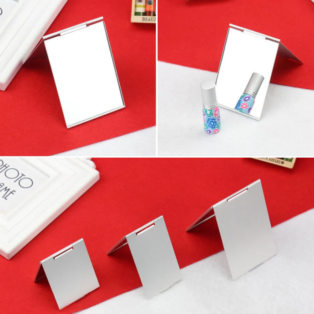 CX591 Rectangle Aluminium Alloy Cover Silver Ultra-thin Foldable Makeup Mirror 1 PC Unbreakable Pocket Cosmetic Mirror