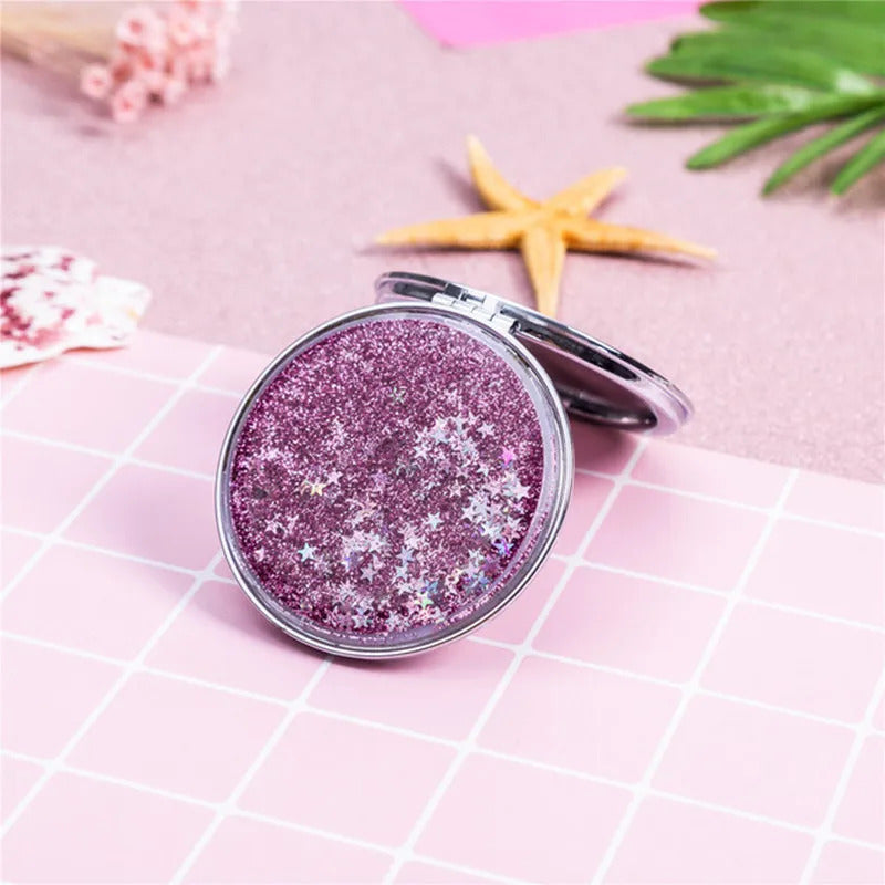 L383  Shiny Quicksand Makeup Mirror Cute Pocket Mirror Makeup Vanity Portable Foldable Vanity Mirror Hand Mirror Compact Mirrors