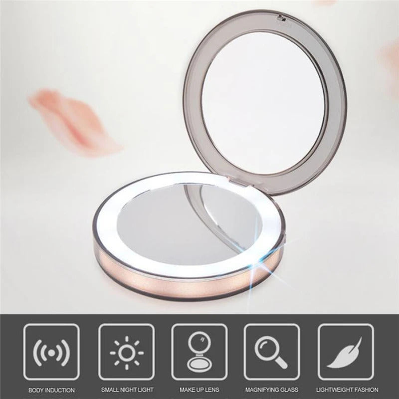 L125 Light Mini Makeup Mirror 3 Times Magnifying Glass Travel Portable Induction Lighting Makeup Mirror  Touch Lighting