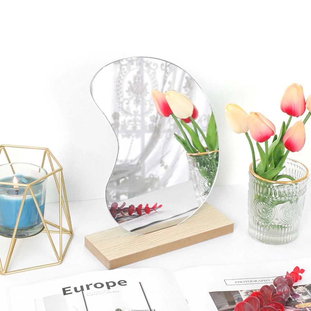 L510 Makeup Mirror Irregular Make Up Mirror Star Shape Acrylic Lens Wooden Gift Tabletop Base Beauty Tools Dropshippin