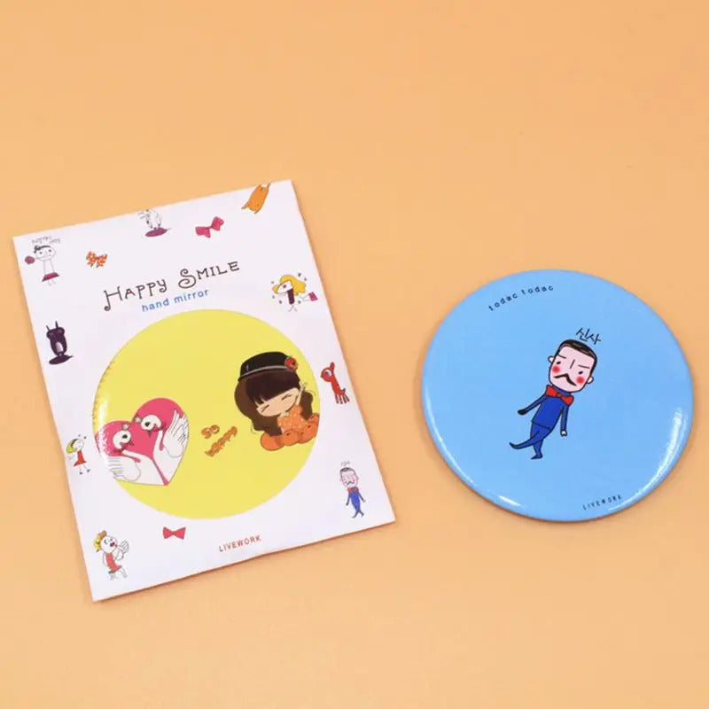 DA57 Cute Cartoon Mini Portable Circular Hand Mirror Pocket Portable Makeup Tool