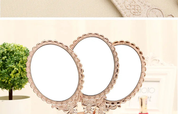 L518 New hand-held mirror HD handle make-up mirror Korean retro pattern beauty mirror European portable mirror princess