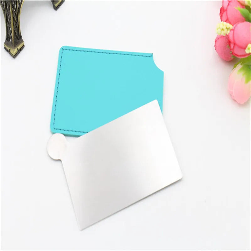 CX554  Portable Card Style Pocket Cosmetic Mirror PU Leather Cover Stainless Steel Unbreakable Makeup Mirror