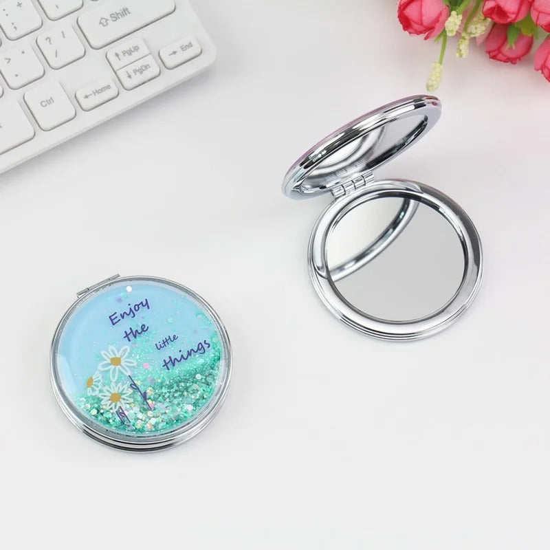 CASHOU137 Double-sided Makeup Mirror Portable Quicksand Sequins Daisy Pattern Cute Girl's Gift Hand Mirror Pocket 2-face Makeup