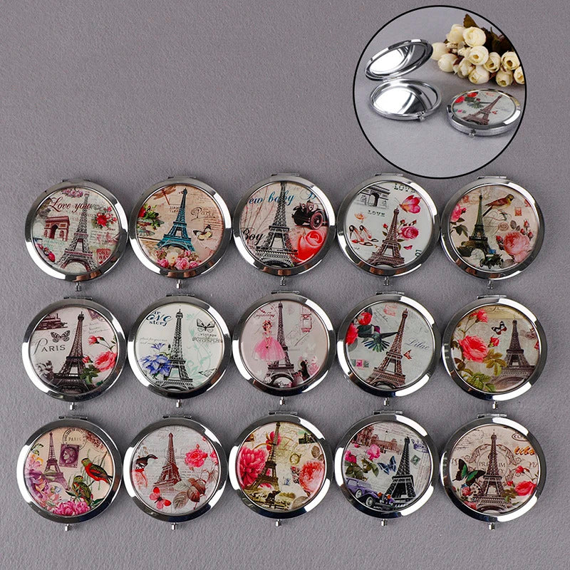 TSHOU1048 Portable Double Sides Folding Mirrors Foldable Woman Cosmetic Mini Beauty Magnifying Mirror Pocket Metal Makeup Compact