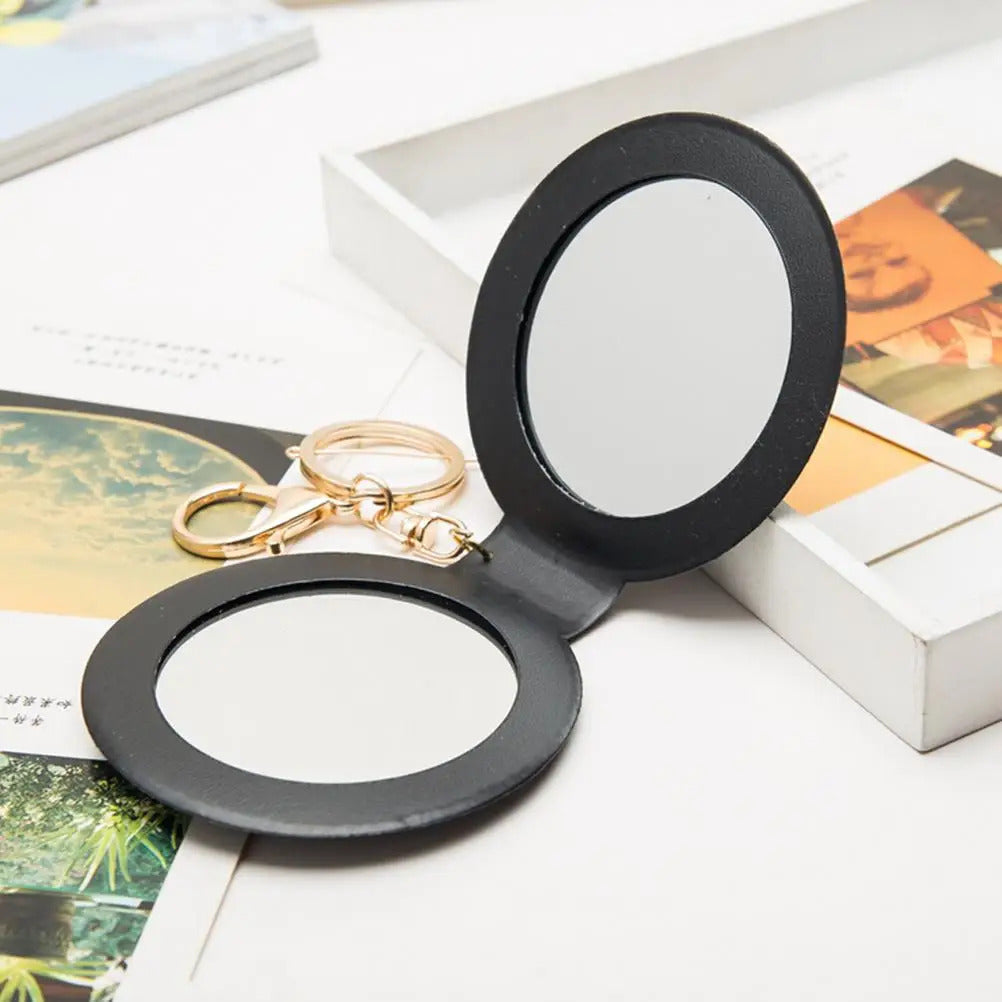 CX258 Portable Candy Color Mini PU Leather Pocket Makeup Mirror Key Chain Cosmetic Compact Mirrors Double Dual Sides Frame Girl