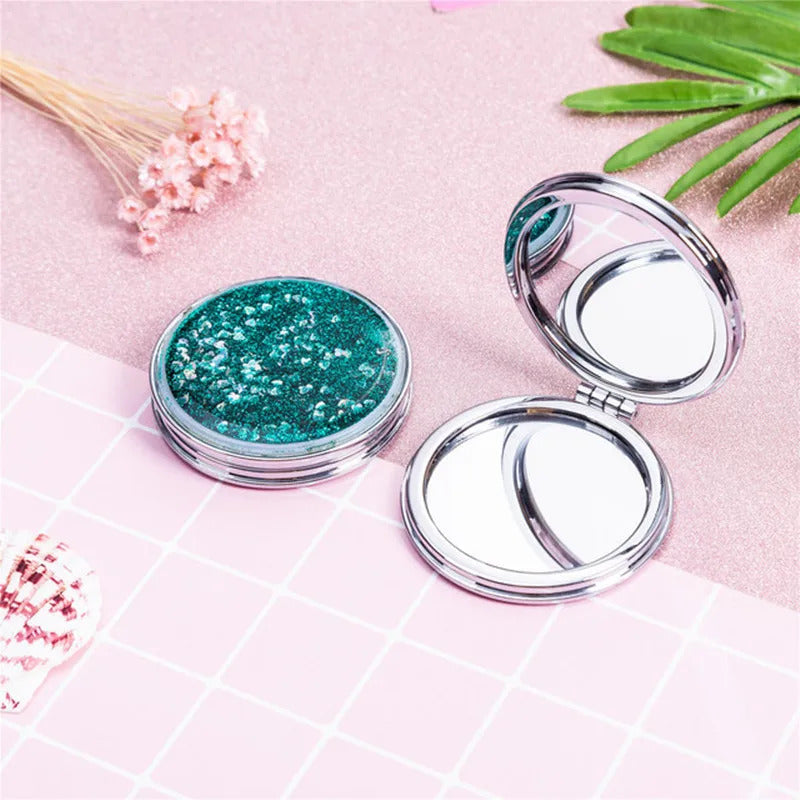 CSHOU406 Shiny Quicksand Makeup Mirror Cute Pocket Mirror Makeup Vanity Portable Foldable Vanity Mirror Hand Mirror Compact Mirrors