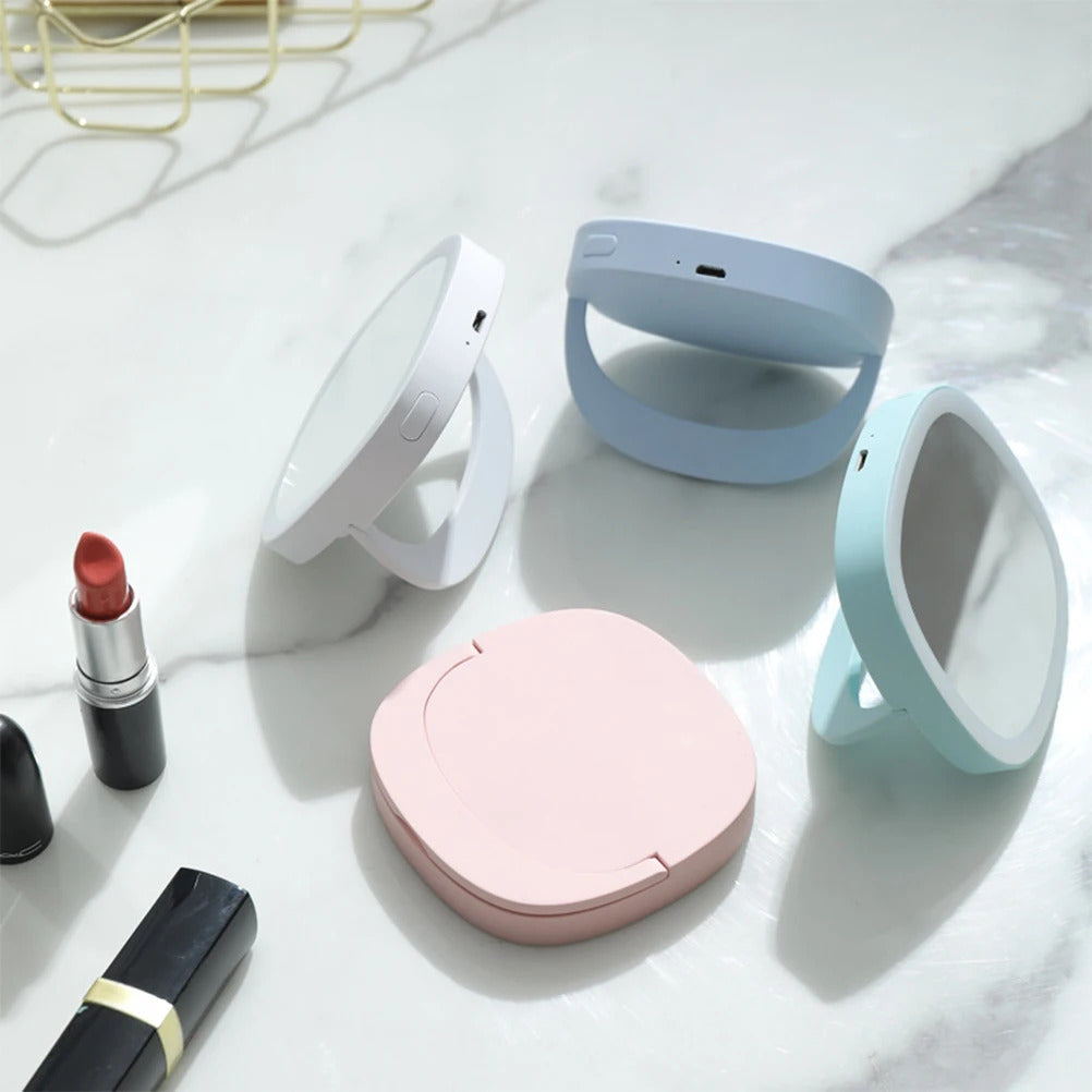 Cx52  Mini Makeup Mirror square Shape Girl Mini Portable Mirror Pocket Makeup Cosmetics Compact Mirrors Rechargeable LED Mirror
