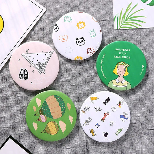TSHOU661 Lady Portable MIni Makeup Mirror Cute Cartoon Pattern Portable Compact Pocket Mirror Women Mini Cosmetic Mirror For