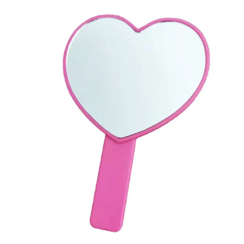 DA11 Portable Cute Peach Heart Shaped Handheld Mirror with Handle Single Side Candy Color Women Bathroom Makeup Cosmetic Tool