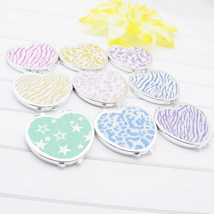 CX244 Portable Pocket Mirror Heart Shaped Folding Double-sided Mirror Steel Makeup Mirrors Small Purse Mirror of Girls Women