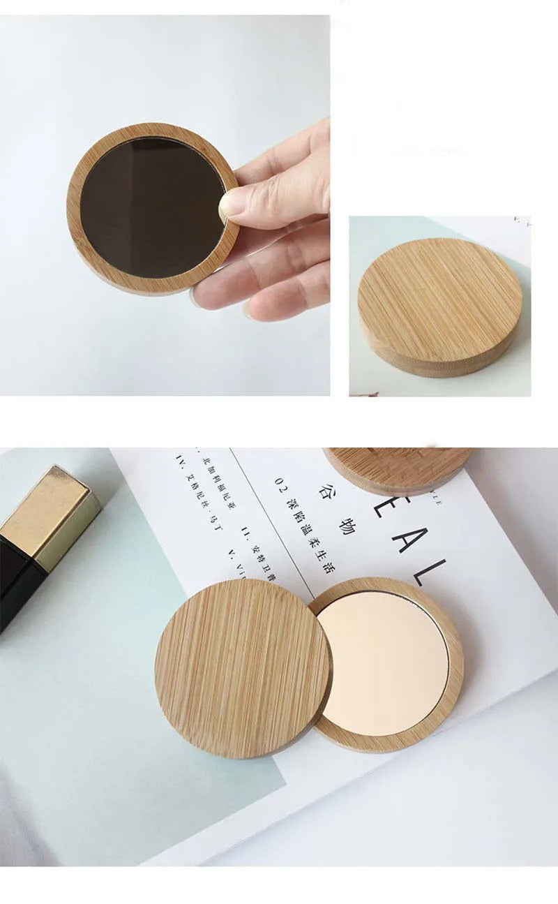 TSHOU518 Makeup Mirror Portable 1pcs Bamboo Cosmetic Mirror Round Portable Mirror Student Beauty Tool Travel Pocket Mirror Purse