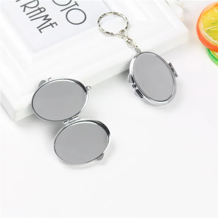 TSHOU933  Round Heart Oval Sqaure Shape Double Sides Cosmetic Mirror Metal Folding Keychain Makeup Mini Mirror