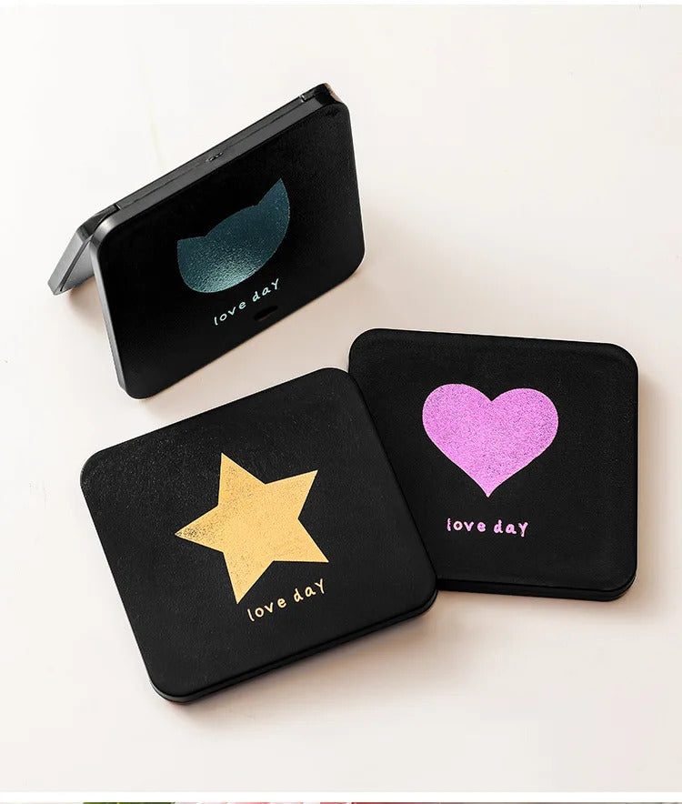 CX281 Double-sided Mirror Women Foldable Makeup Mirrors Lady Cosmetic Hand Folding Outdoor Portable Compact Pocket Random