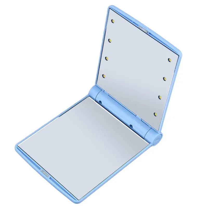 CX414 LED Lights Lamps Women Girls Portable Folding Rectangle Makeup Mirror Compact Pocket Size Travel Cosmetic U2JD