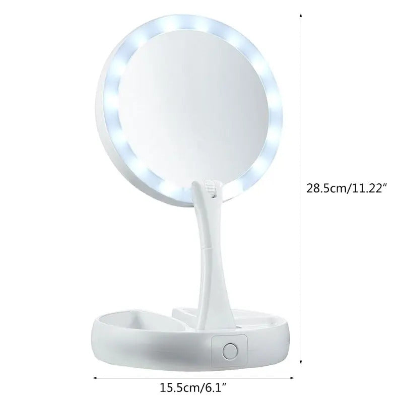DSHOU291 Double-sided Desktop LED Makeup Mirror with Light Portable Folding Mirrors