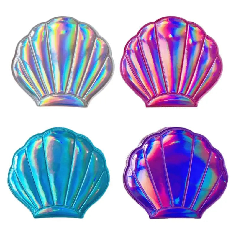 tshou620 Creative Shell Shaped Holographic Rainbow Colored Magnifying Compact Cosmetic Double Sided Folding Pocket Mirror