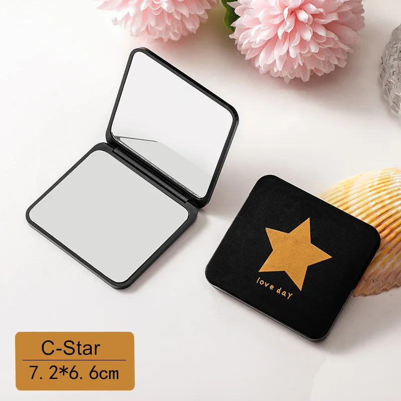 CX281 Double-sided Mirror Women Foldable Makeup Mirrors Lady Cosmetic Hand Folding Outdoor Portable Compact Pocket Random