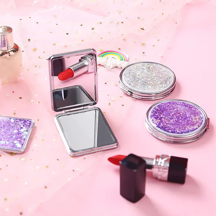 CASHOU158 Double-Sided Folding Cosmetic Mirror Female Gifts With Flowing Sparkling Sand Mini Makeup Mirror Compact Mirrors